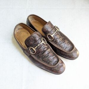 Gucci Horsebit Loafers Brown Men US 11 EU 44 Monogram GG Logo Leather